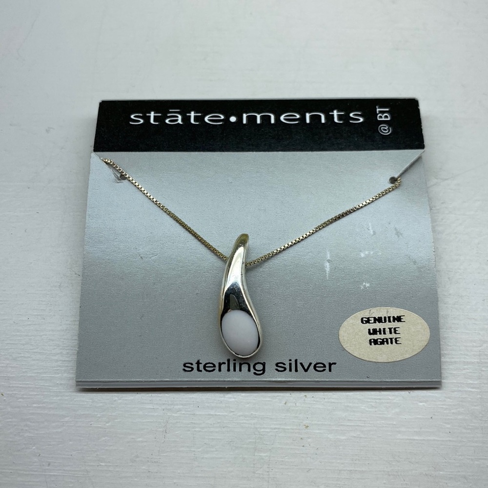 Statements by Bonton Vintage Sterling Silver Necklace with White Agate Drop